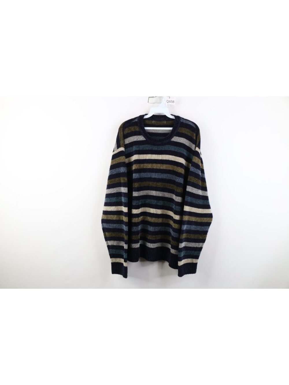 Vintage 90s Streetwear Mens 2XL XXL Striped Color Block Boxy Fit Fleece Sweater